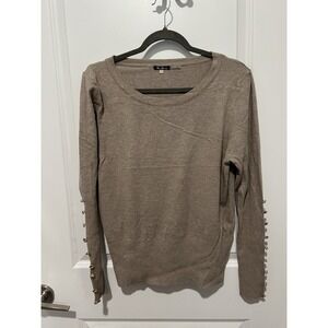 Vila Milano Womens Sweater Brown Knit Long Sleeve Scoop Neck Pullover Size Large